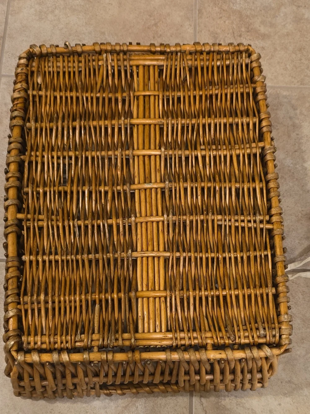 Rectangular Woven Rattan Storage Basket With Fabric Liner And Handles